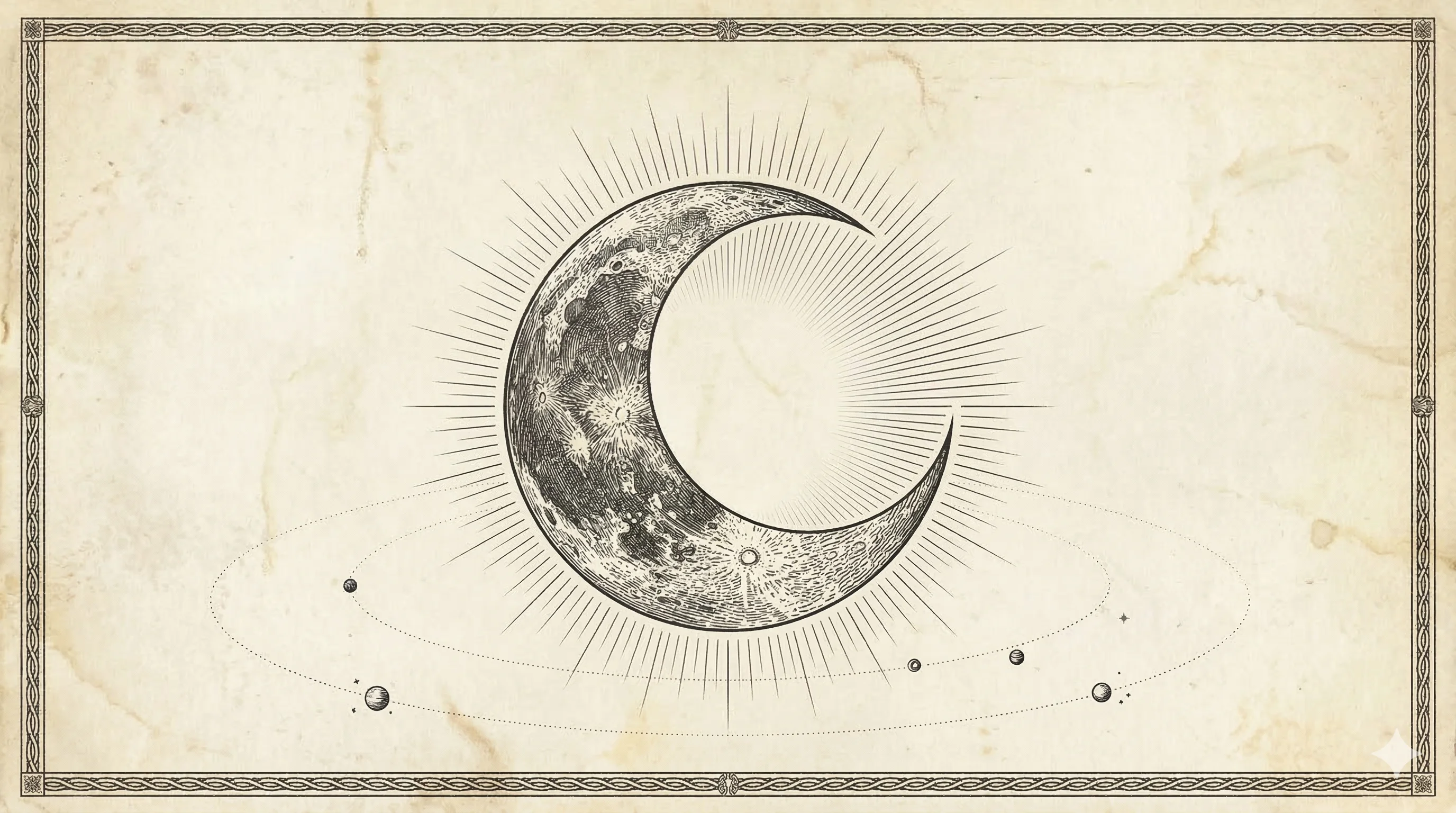 Klassieke astrologie gravure van de Maan — lymfe, cycli en emotioneel herstel