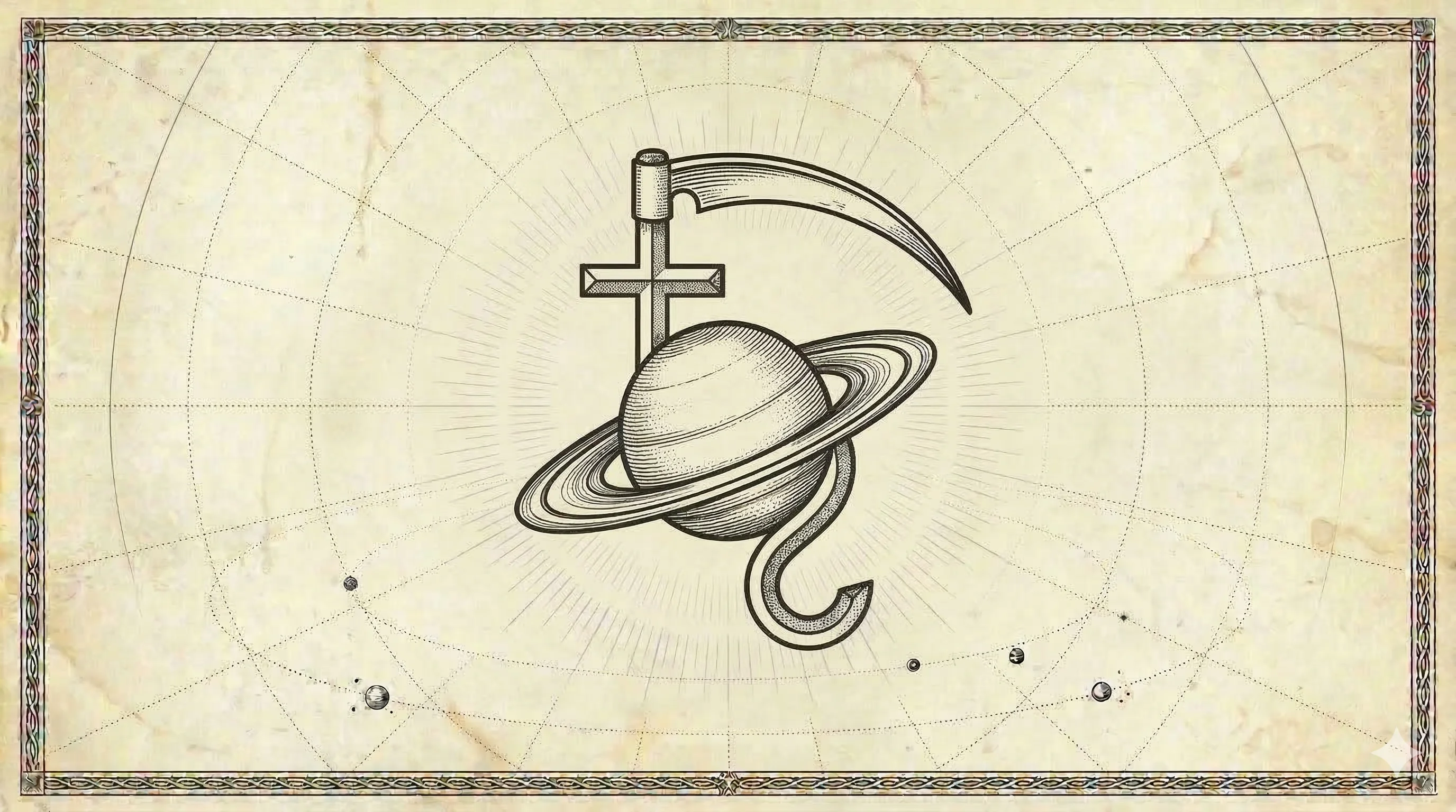 Klassieke astrologie gravure van Saturnus — botten, structuur en overlevingsmechanisme